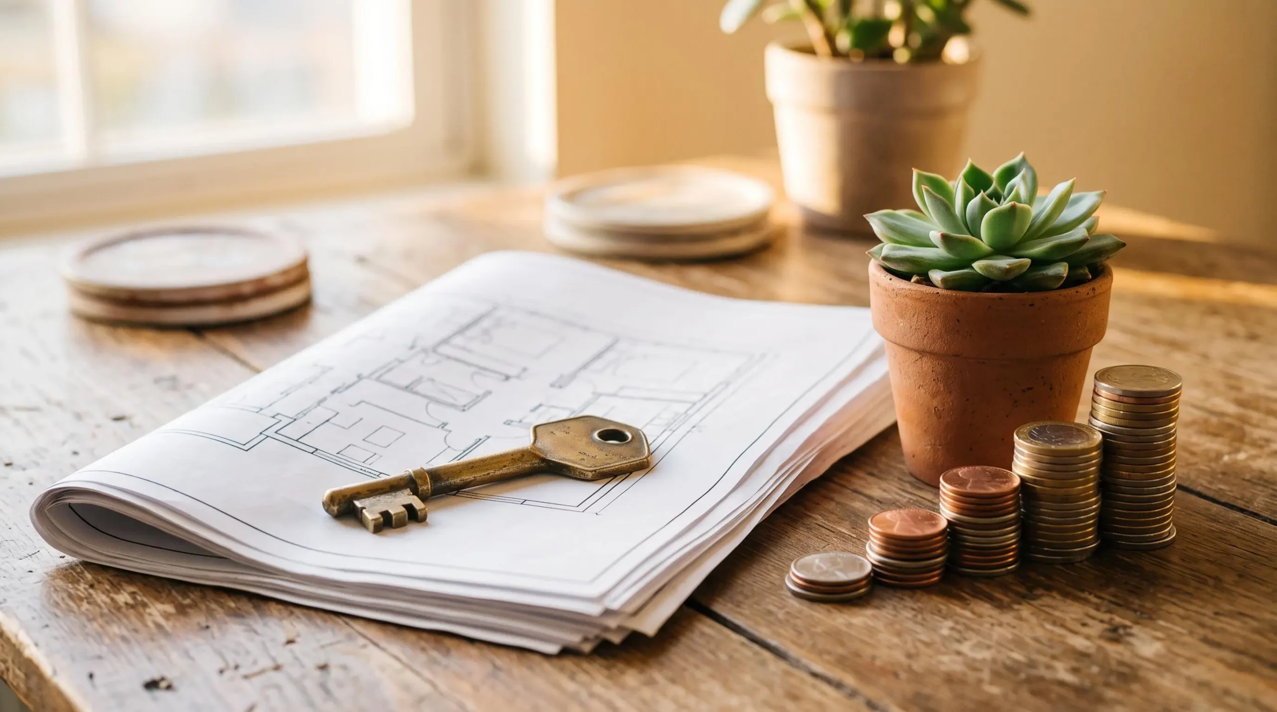 Clé posée sur un plan d'appartement symbolisant la rentabilité immédiate d'un investissement locatif