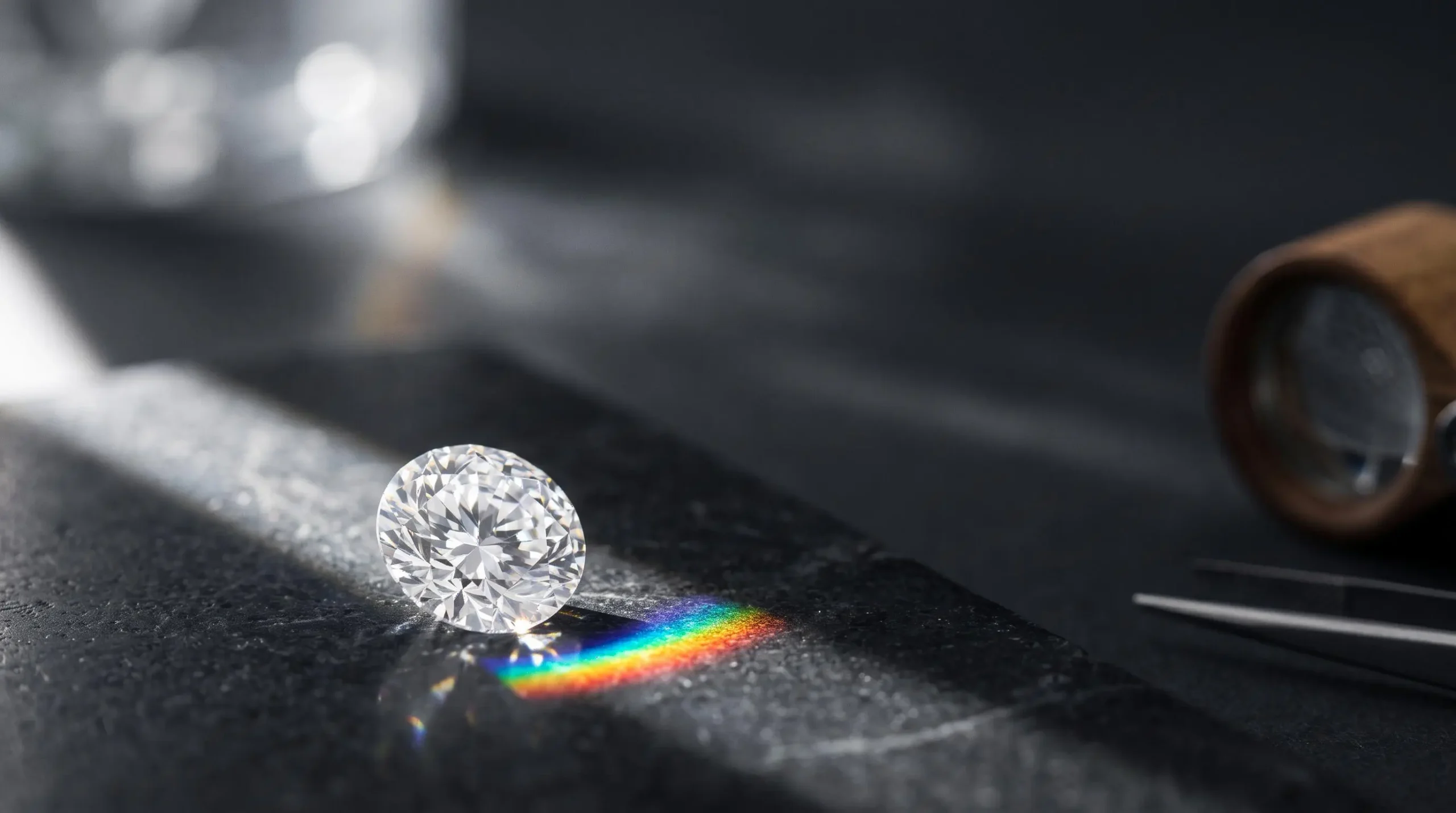 Diamant taillé posé sur une table sombre évoquant l'expertise et la valeur d'un investissement en pierre précieuse certifiée