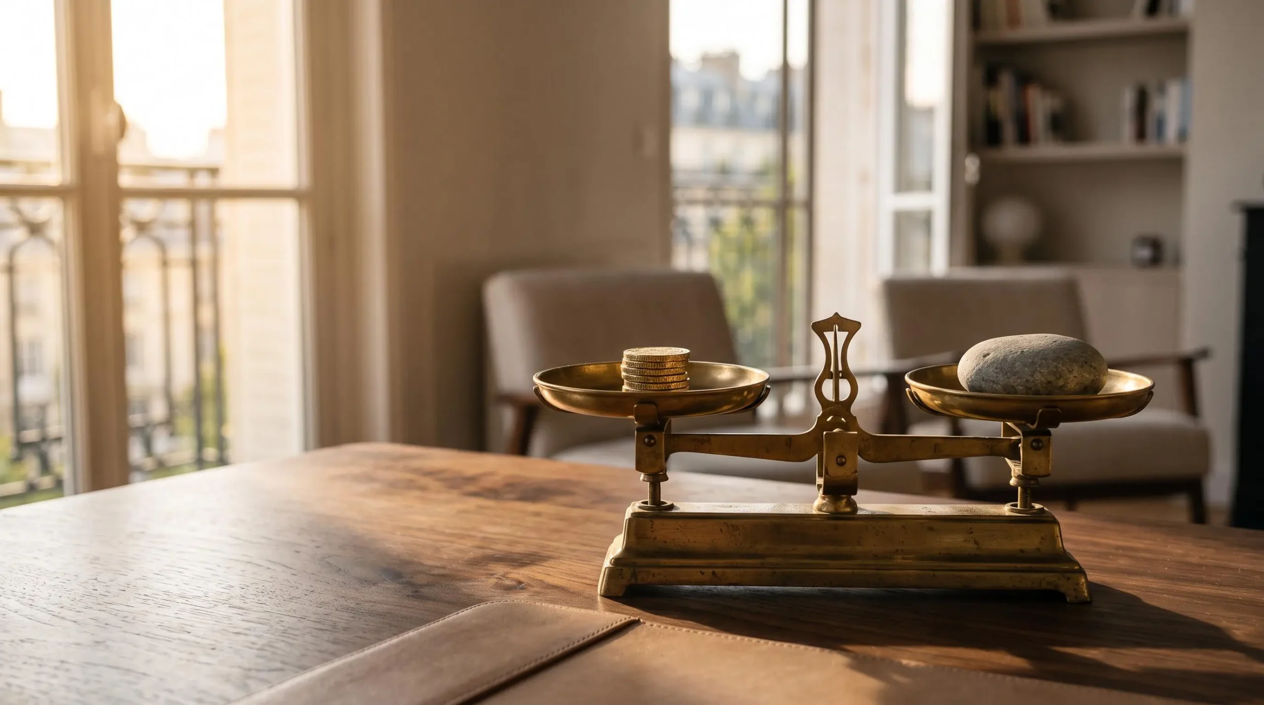 Balance symbolique représentant l'équilibre entre rendement et volatilité d'un portefeuille financier