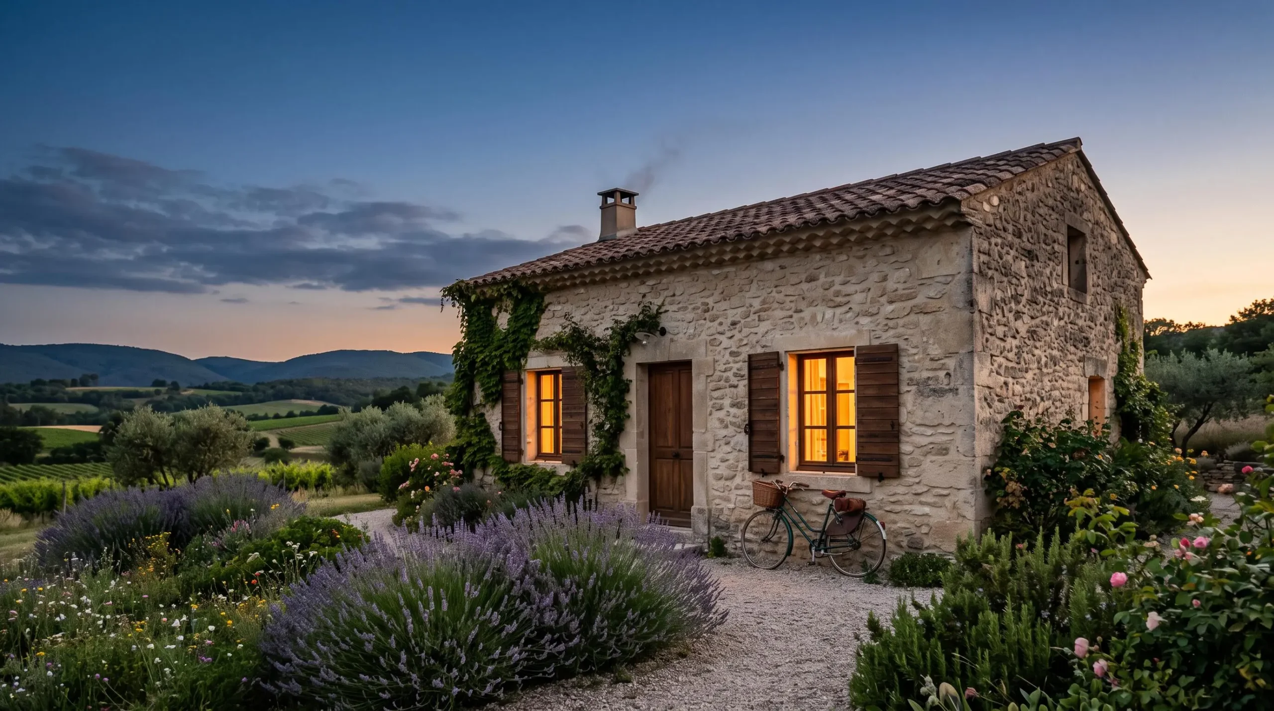 Maison de campagne rénovée avec chambres d'hôtes accueillantes en fin de journée